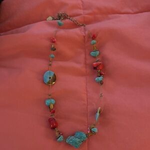 Turquoise and Red Beaded Necklace